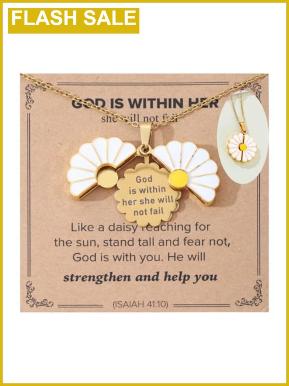 Gold Plated Daisy Faith Necklace with Bible Verse Pendant Adjustable Chain
